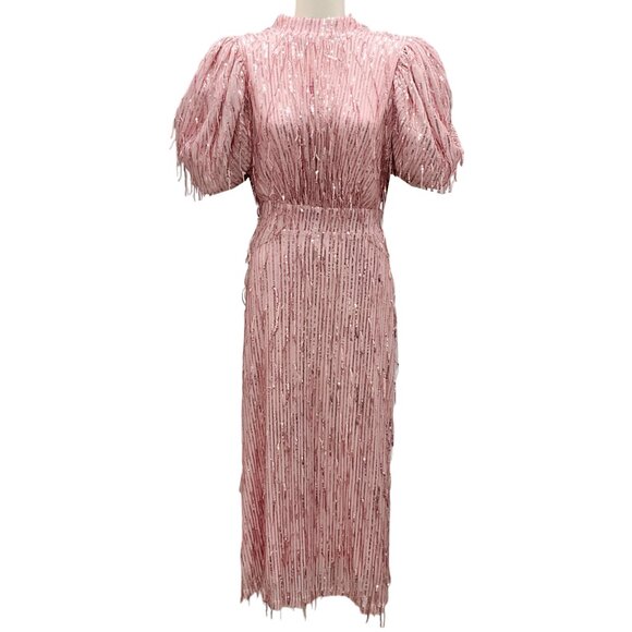 Rotate Birger Christensen Blossom Pink Puff-sleeve Sequin...